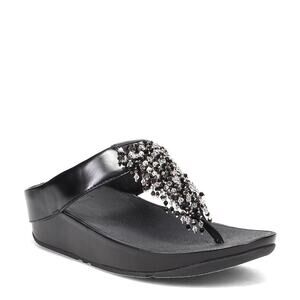 FitFlop Rumba Fun Comfortable Sparkle Black Beaded Toe Post Sandal Flip EUC 9